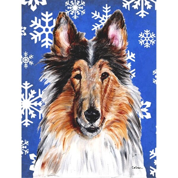 Carolines Treasures Collie Winter Snowflakes Flag Canvas House Size - SC9766CHF
