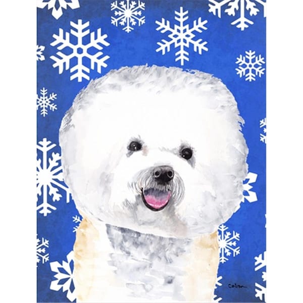 Patioplus 11 x 15 in. Bichon Frise Winter Snowflakes Holiday Garden Size Flag - PA247109
