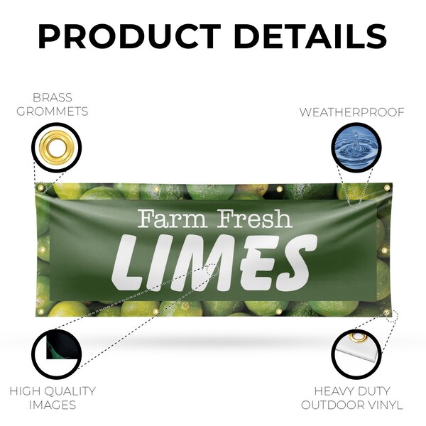 Signmission Farm Fresh Limes, 36 Inch x 96 Inch, Vinyl Banner - B-96-30601
