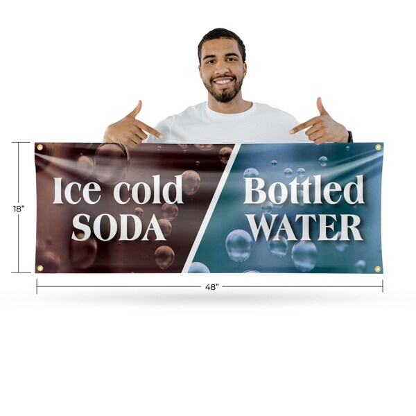 Signmission Ice Cold Soda & Bottled, 18 Inch x 48 Inch, Vinyl Banner - B-30701
