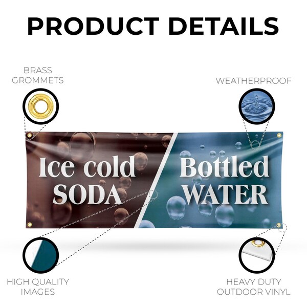 Signmission Ice Cold Soda & Bottled, 18 Inch x 48 Inch, Vinyl Banner - B-30701