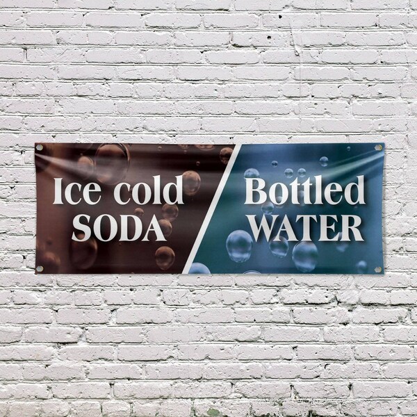 Signmission Ice Cold Soda & Bottled, 18 Inch x 48 Inch, Vinyl Banner - B-30701