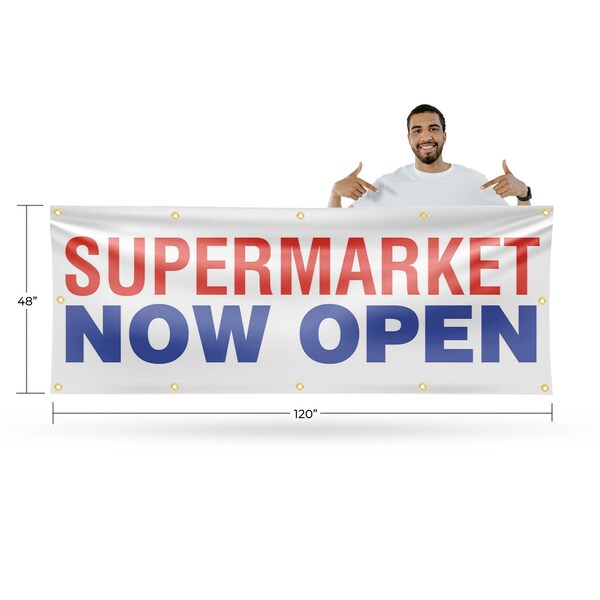 Signmission Supermarket Now Open, 48 Inch x 120 Inch, Vinyl Banner - B-120-30872