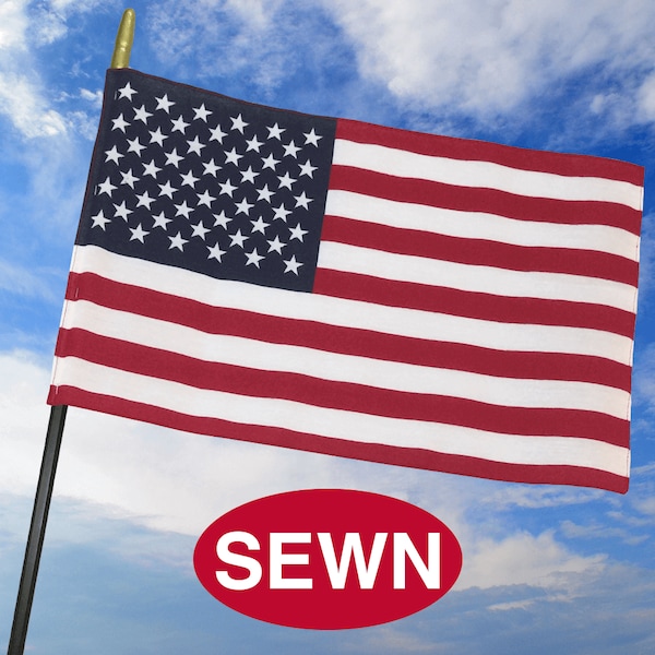 Global Flags Unlimited American Cotton Sewn Plastic Stick Flag w/Safety Spear 12"x18" - 205727