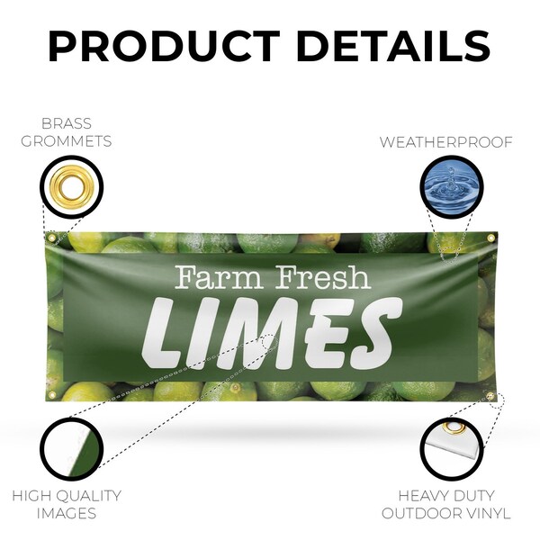 Signmission Farm Fresh Limes, 18 Inch x 48 Inch, Vinyl Banner - B-30601