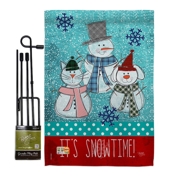 Gardencontrol 13 x 18.5 in. Its Snowtime Winter Wonderland Vertical Double Sided Garden Flag Set with Banner Pole - GA4120248