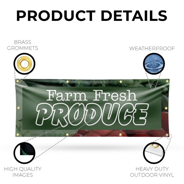 Signmission Farm Fresh Produce, 36 Inch x 96 Inch, Vinyl Banner - B-96-30611