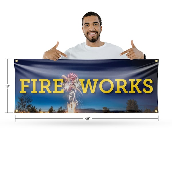 Signmission Fireworks, 18 Inch x 48 Inch, Vinyl Banner - B-30629