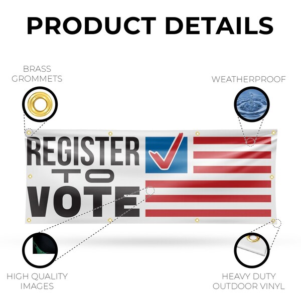 Signmission Register to Vote, 36 Inch x 96 Inch, Vinyl Banner - B-96-30832