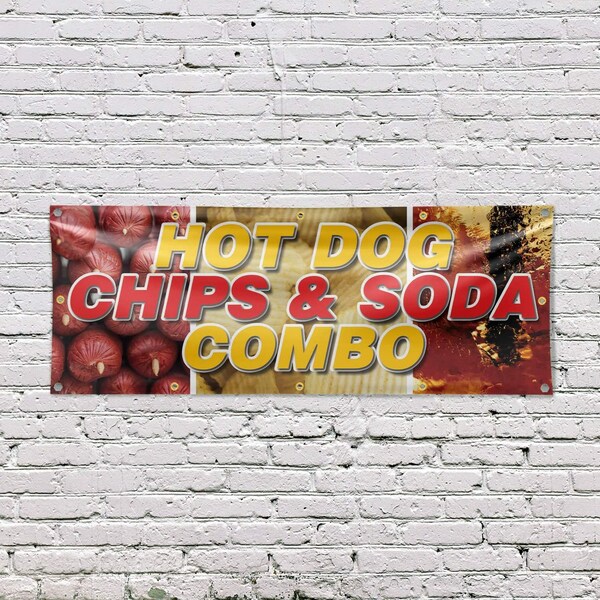Signmission Hot Dogs Chips And Soda Combo, 48 Inch x 120 Inch, Vinyl Banner - B-120-30699