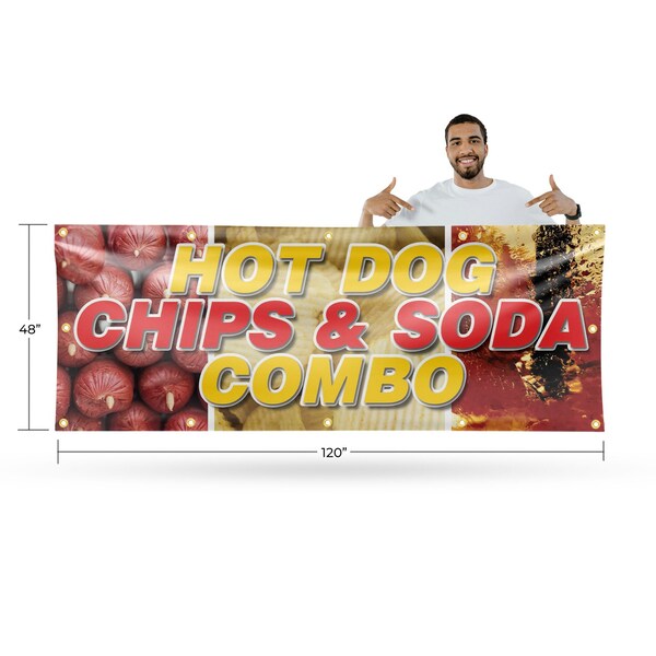Signmission Hot Dogs Chips And Soda Combo, 48 Inch x 120 Inch, Vinyl Banner - B-120-30699