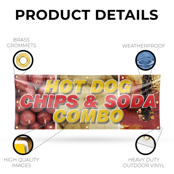 Signmission Hot Dogs Chips And Soda Combo, 48 Inch x 120 Inch, Vinyl Banner - B-120-30699