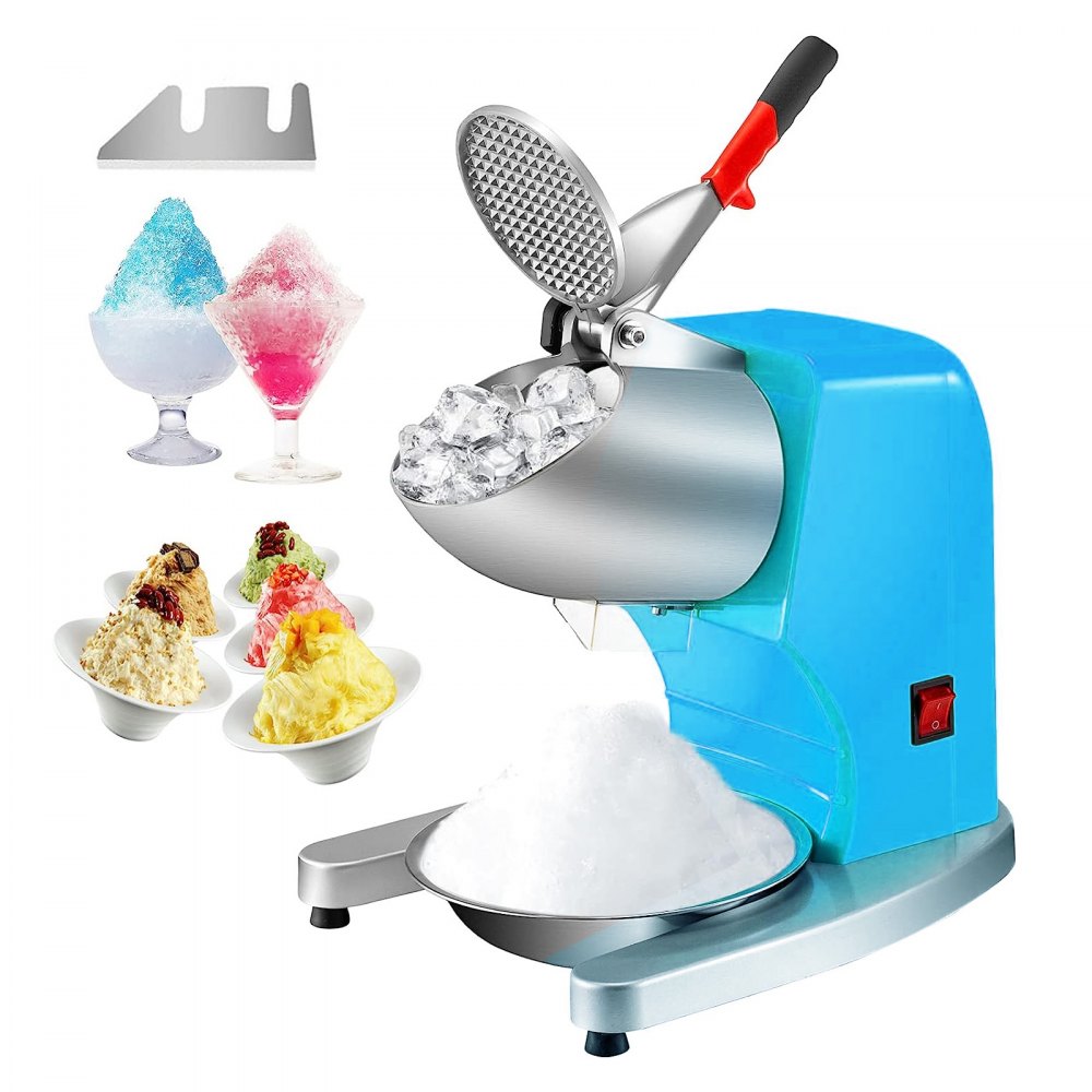 VEVOR Ice Crushers Machine, 220lbs Per Hour Electric Snow Cone Maker with 4 Blades, Stainless Steel Shaved Ice Machine with Cover and Bowl, 300W Ice Shaver Machine for Home and Commercial Use, Blue - SBJBXS220300WRVKAV1