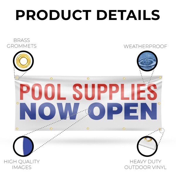 Signmission Pool Supplies Now Open, 48 Inch x 120 Inch, Vinyl Banner - B-120-30813