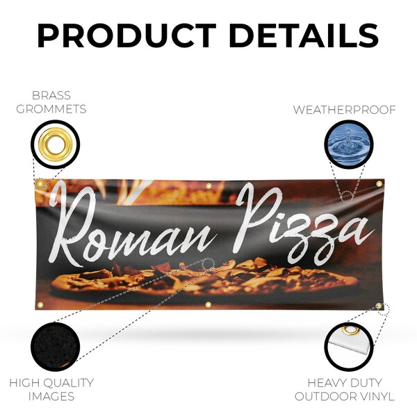 Signmission Roman Pizza, 24 Inch x 72 Inch, Vinyl Banner - B-72-30839