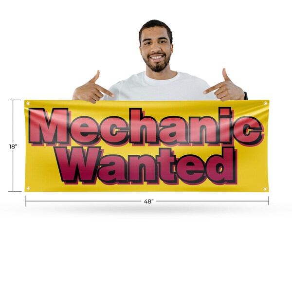 Signmission Mechanic Wanted, 18 Inch x 48 Inch, Vinyl Banner - B-30734