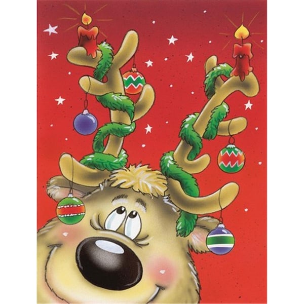 Carolines Treasures Comic Reindeer with Decorated Antlers Flag Canvas House Size - AAH7206CHF