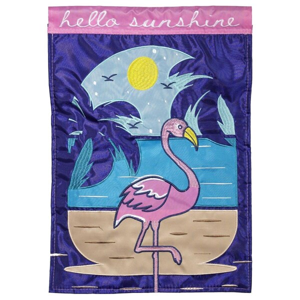 Magnolia Gardens 13 x 18 in Double Applique Flamingo Hello Polyester Garden Flag - M011393