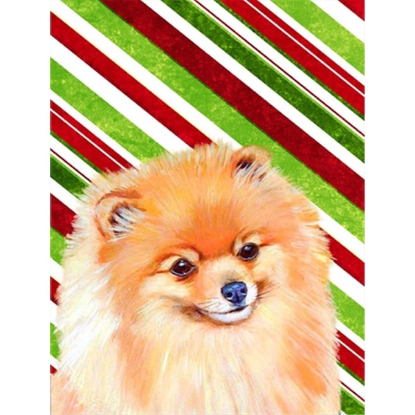 Patioplus 28 x 40 in. Pomeranian Candy Cane Holiday Christmas House Size Canvas Flag - PA730422