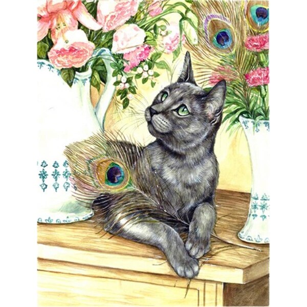 Patioplus Cat & Peacock Feathers Flag Canvas House Size - PA55755