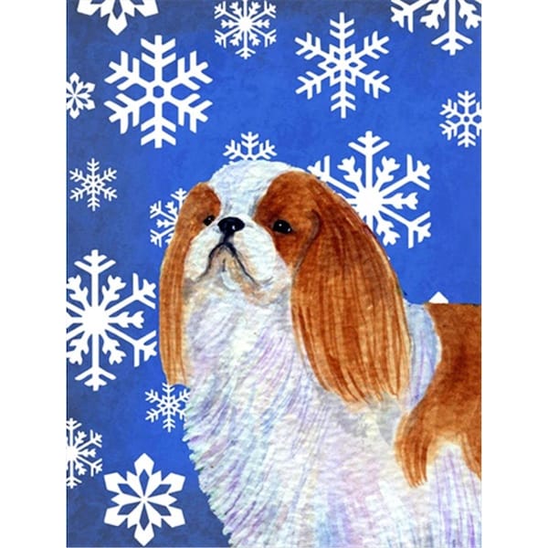 Patioplus 11 x 15 in. English Toy Spaniel Winter Snowflakes Holiday Flag Garden Size - PA247585