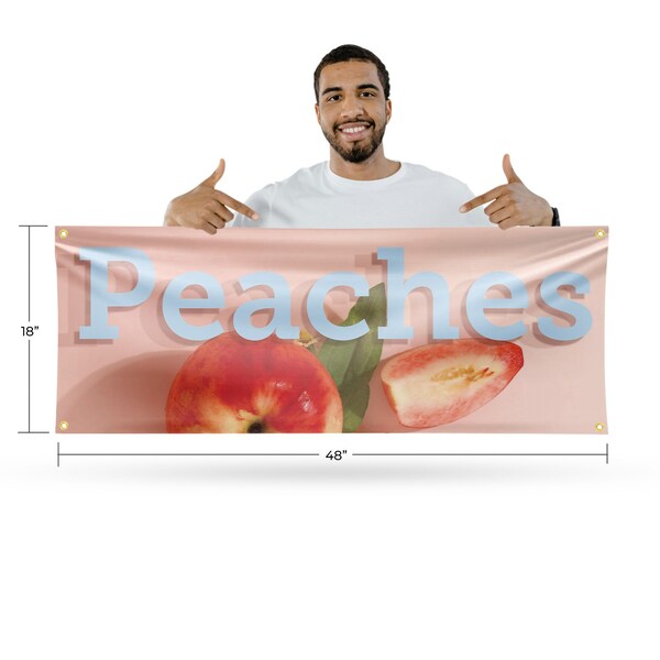 Signmission Peaches, 18 Inch x 48 Inch, Vinyl Banner - B-30782