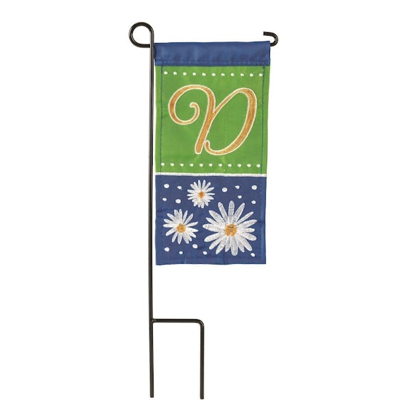 Dicksons 4 x 85 in Flag Double Applique Daisy Monogram D Burlap Mini I Flag With Pole - M040042