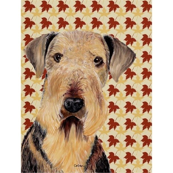 Carolines Treasures 40 x 40 In. Airedale Fall Leaves Portrait Flag Canvas- House Size - SC9213CHF