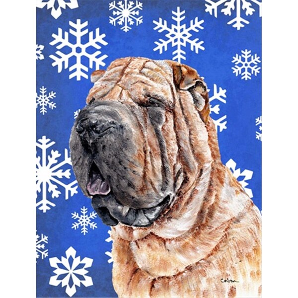 Carolines Treasures Shar Pei Winter Snowflakes Flag Canvas House Size - SC9767CHF