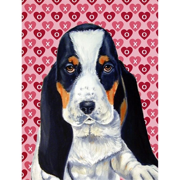 Patioplus 11 x 15 in. Basset Hound Hearts Love And Valentines Day Portrait Flag Garden Size - PA252046