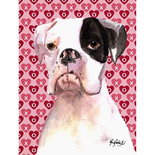 Carolines Treasures Cooper Love and Hearts Boxer Flag Canvas House Size - RDR3006CHF