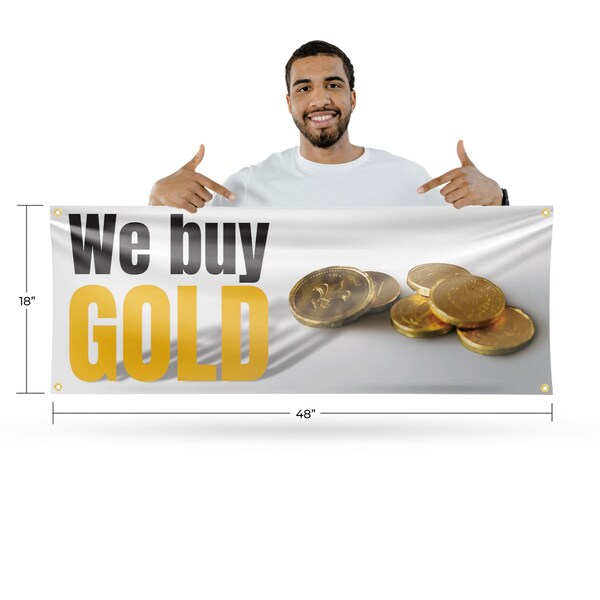 Signmission We Buy Gold, 18 Inch x 48 Inch, Vinyl Banner - B-30925