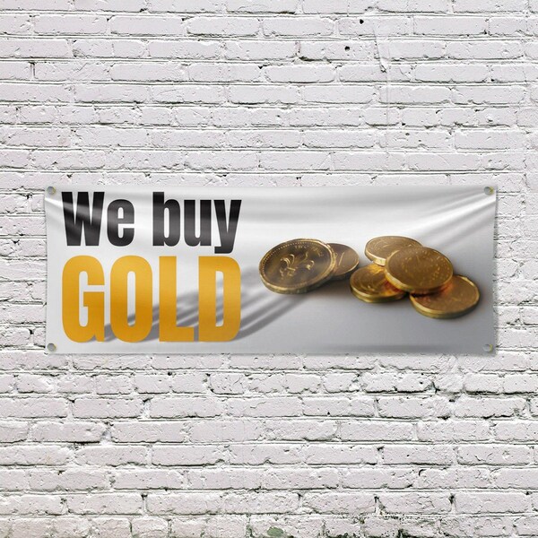 Signmission We Buy Gold, 18 Inch x 48 Inch, Vinyl Banner - B-30925