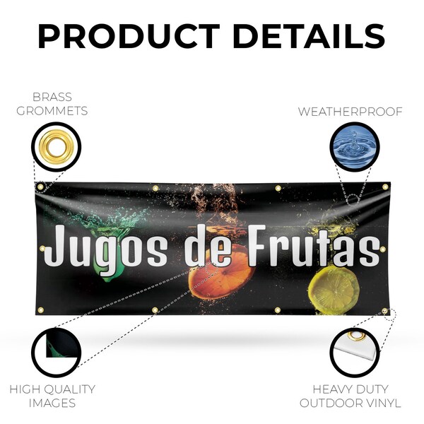 Signmission Jugos de Frutas, 36 Inch x 96 Inch, Vinyl Banner - B-96-30714