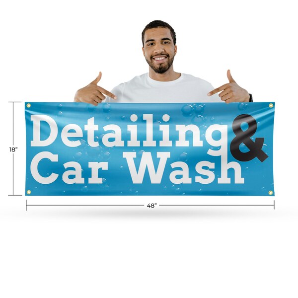 Signmission Detailing and Car Wash, 18 Inch x 48 Inch, Vinyl Banner - B-30543