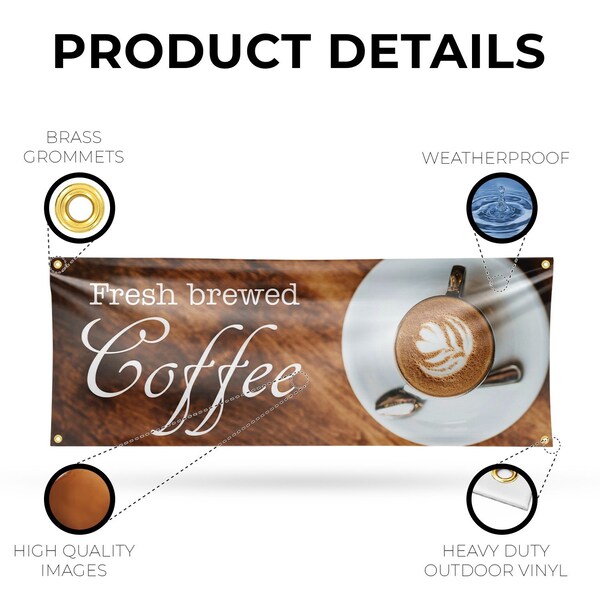 Signmission Fresh Brewed Coffee, 18 Inch x 48 Inch, Vinyl Banner - B-30652
