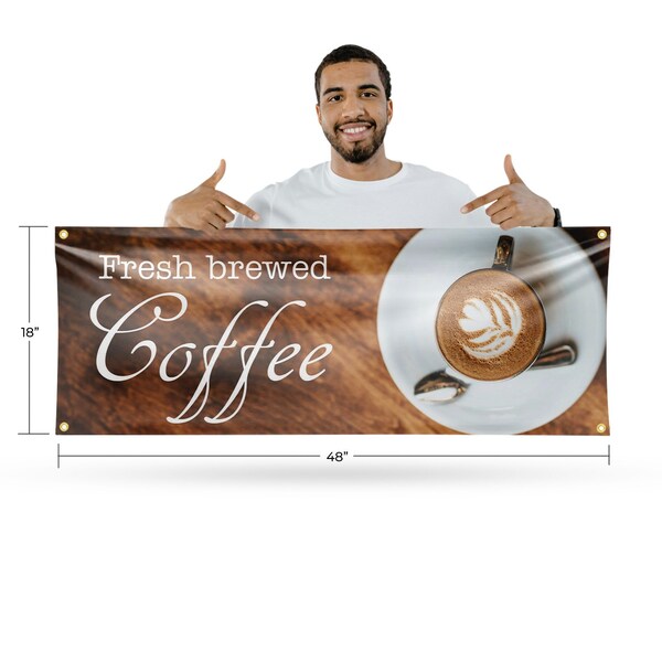 Signmission Fresh Brewed Coffee, 18 Inch x 48 Inch, Vinyl Banner - B-30652