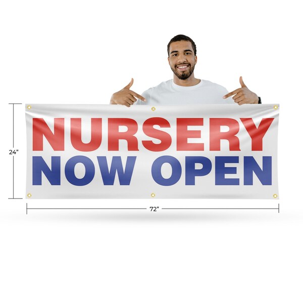 Signmission Nursery Now Open, 24 Inch x 72 Inch, Vinyl Banner - B-72-30767