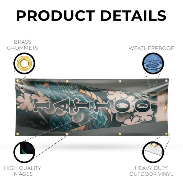 Signmission Tattoo Vertical, 36 Inch x 96 Inch, Vinyl Banner - B-96-30882