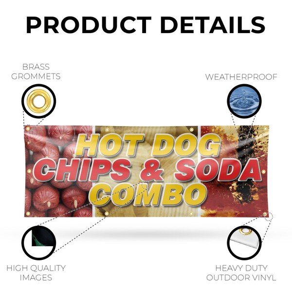 Signmission Hot Dogs Chips And Soda Combo, 36 Inch x 96 Inch, Vinyl Banner - B-96-30699