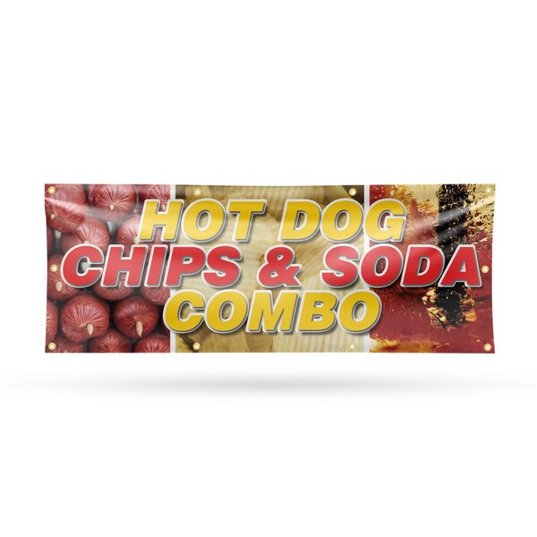 Signmission Hot Dogs Chips And Soda Combo, 36 Inch x 96 Inch, Vinyl Banner - B-96-30699