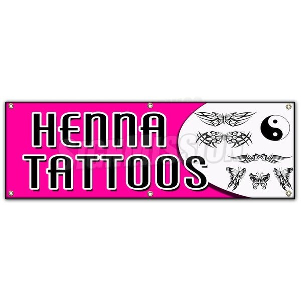 Signmission HENNA TATTOOS BANNER SIGN natural long lasting temporary parlor artist - B-72 HENNA TATTOOS