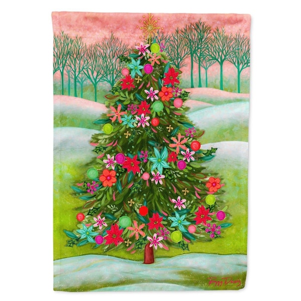 Carolines Treasures 28 x 0.01 x 40 in. Poinsetta Oh Christmas Tree Canvas House Flag - PPD3007CHF
