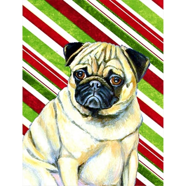Patioplus 28 x 40 in. Pug Candy Cane Holiday Christmas House Size Canvas Flag - PA246153