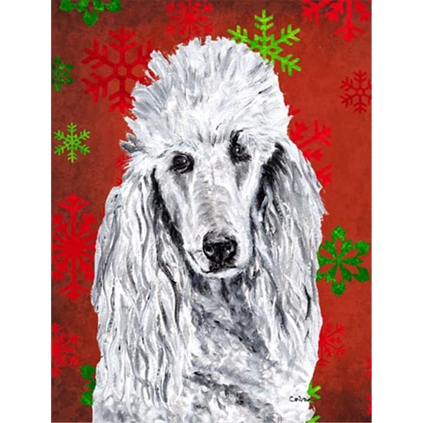 Patioplus White Standard Poodle Red Snowflakes Holiday Flag Garden Size - PA55352