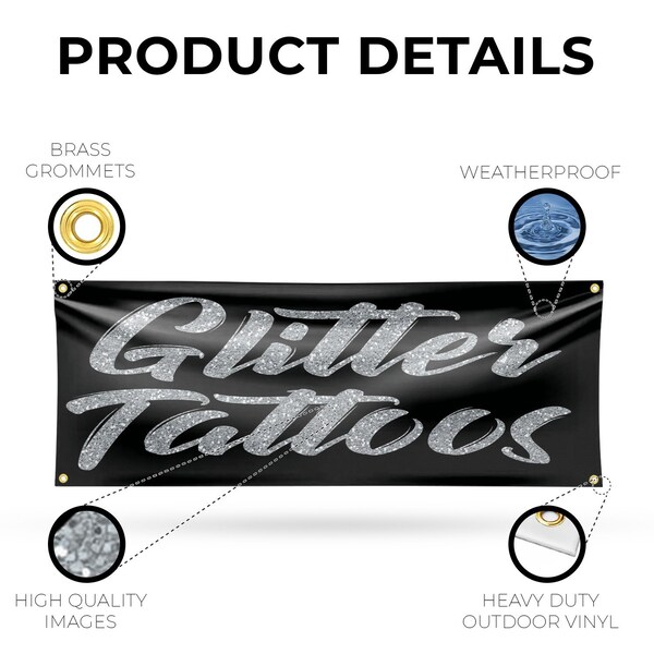 Signmission Glitter Tattoos, 18 Inch x 48 Inch, Vinyl Banner - B-30670
