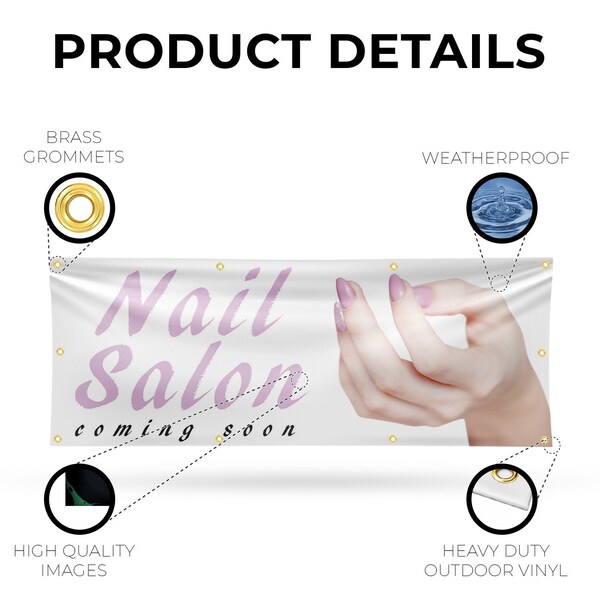 Signmission Nail Salon Coming Soon, 36 Inch x 96 Inch, Vinyl Banner - B-96-30747