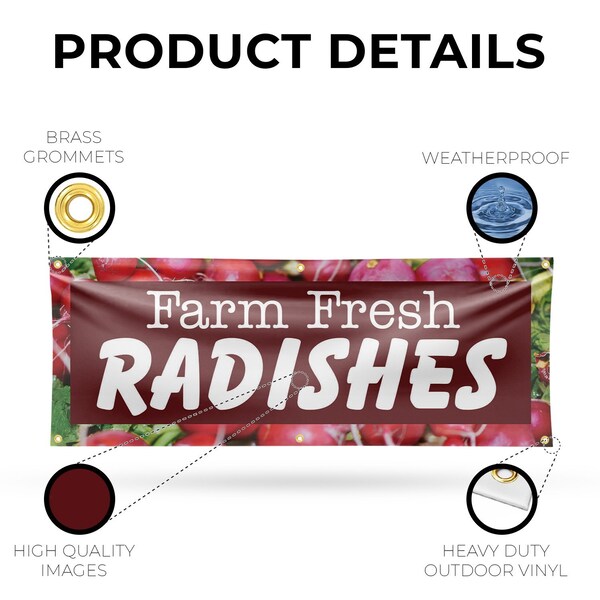 Signmission Farm Fresh Radishes, 24 Inch x 72 Inch, Vinyl Banner - B-72-30613