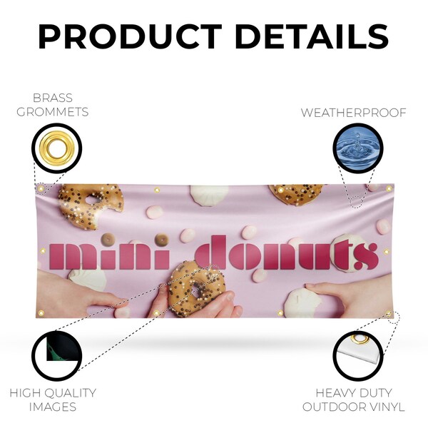 Signmission Mini Donuts, 36 Inch x 96 Inch, Vinyl Banner - B-96-30740