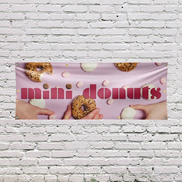 Signmission Mini Donuts, 36 Inch x 96 Inch, Vinyl Banner - B-96-30740